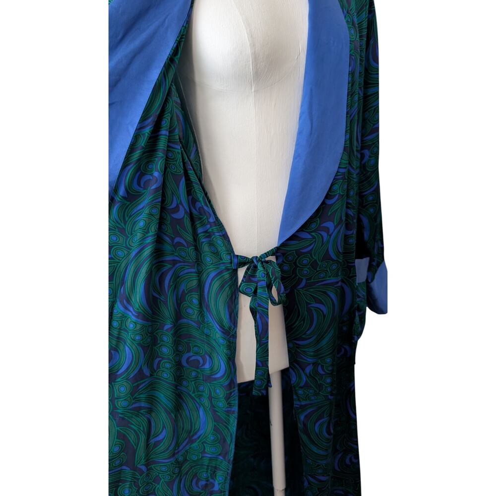 Victoria's Secret Vintage 80s 90s Gold Label 100% Silk Long Robe - Peacock - Picture 5 of 10